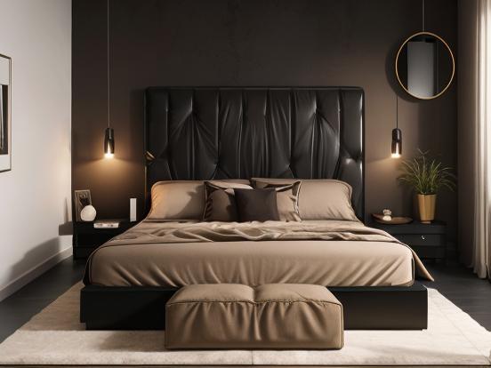 Dark serene bedroom closeup