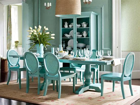 Teal dining set closeup