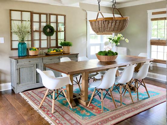 Dining room table chairs rug