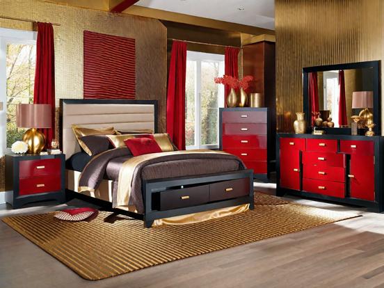 Luxury red black gold bedroom