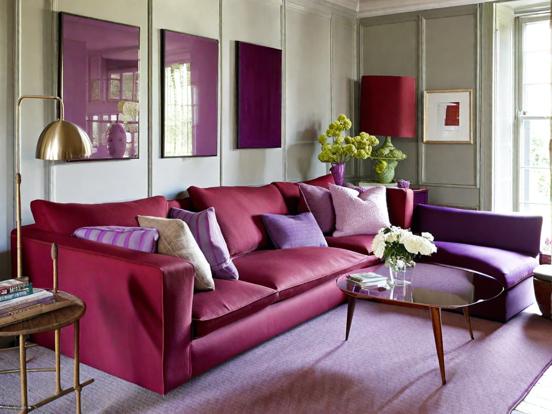 Purple couch living room decor