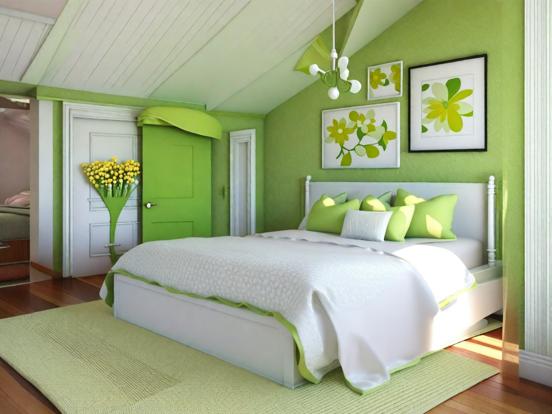 Green bedroom closeup design