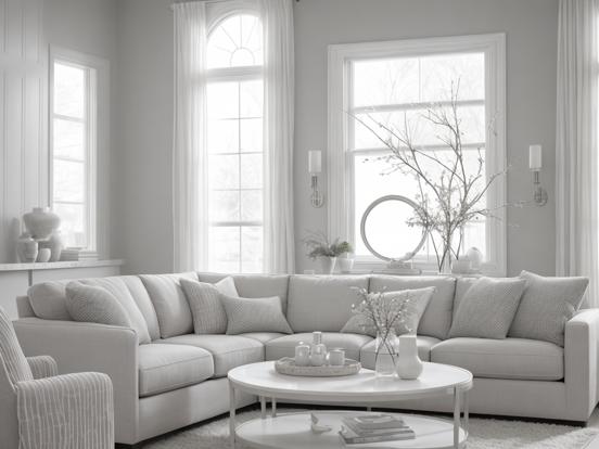 Living room with white couch