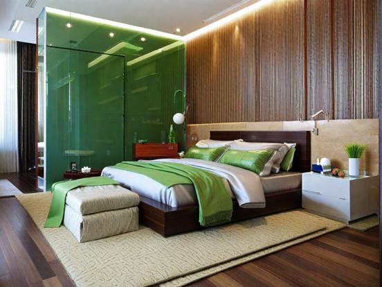 Serene green purple bedroom