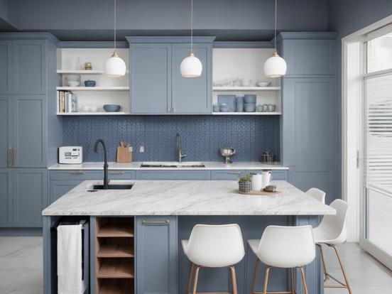 Blue kitchen marble island