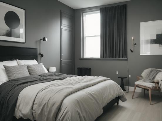 Dark monochrome bedroom decor