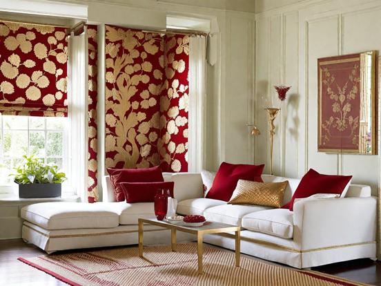 Elegant red white living room