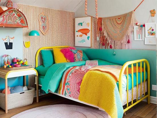 Bright colorful bed and rug