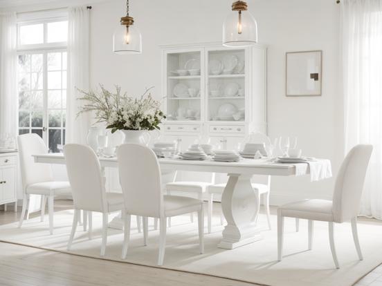 White dining table with chairs