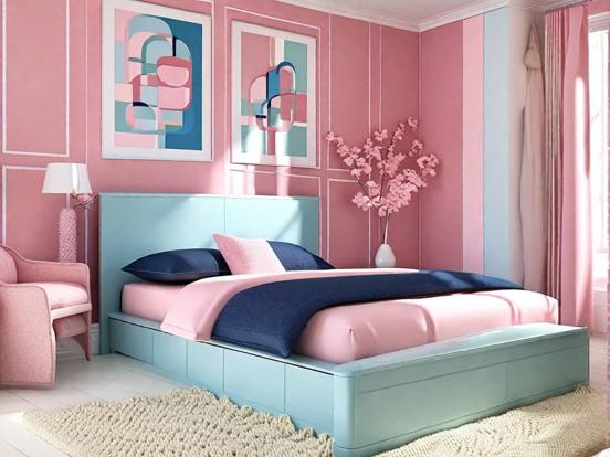 Cozy retro pink blue bedroom