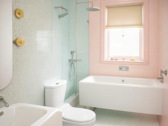 Pastel bathroom with tub