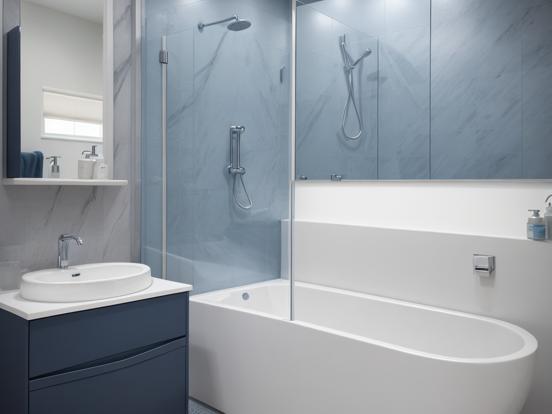 Modern blue white bath design