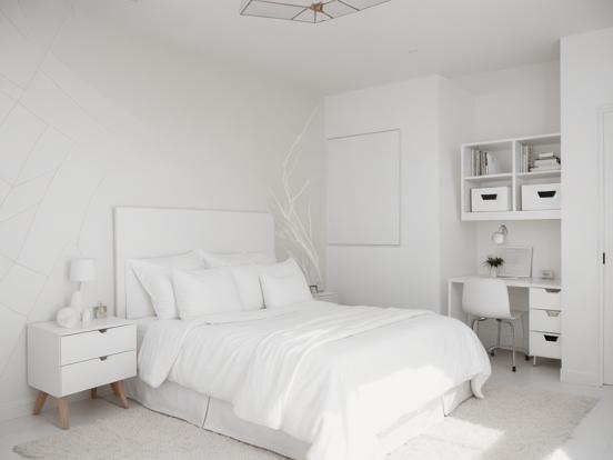 White minimalist bedroom setup