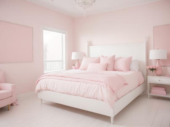 Pink girly bedroom with white chair