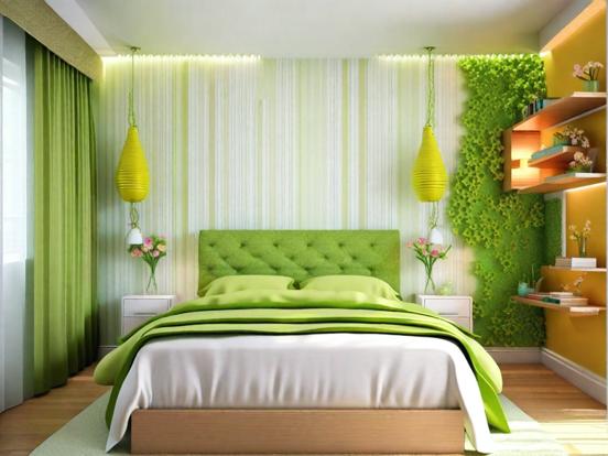 Green themed bedroom closeup