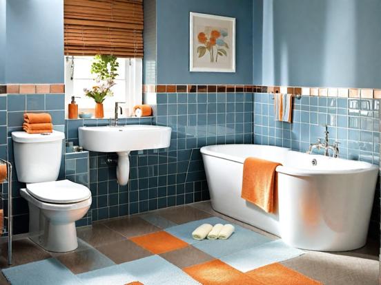 Blue orange tiled bathroom