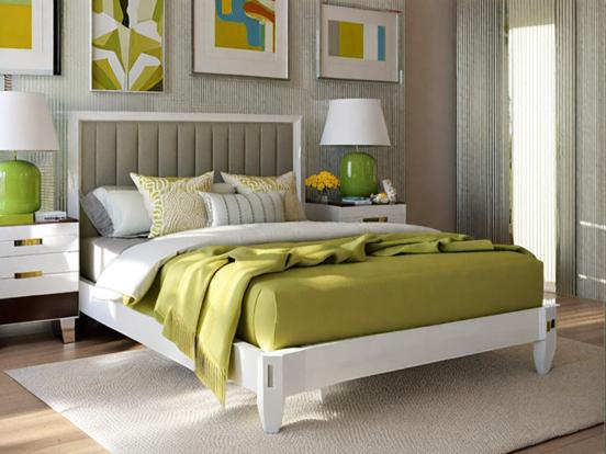 Green serene bedroom closeup