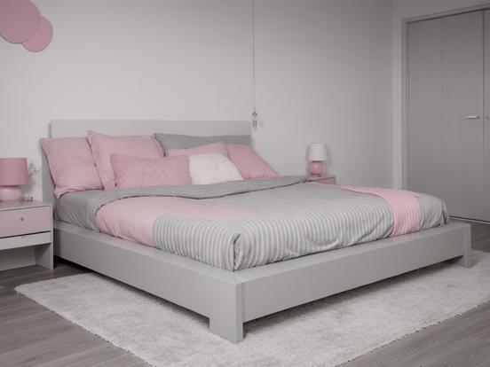 Pink grey bed in girly room