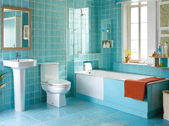 Modern teal bathroom closeup