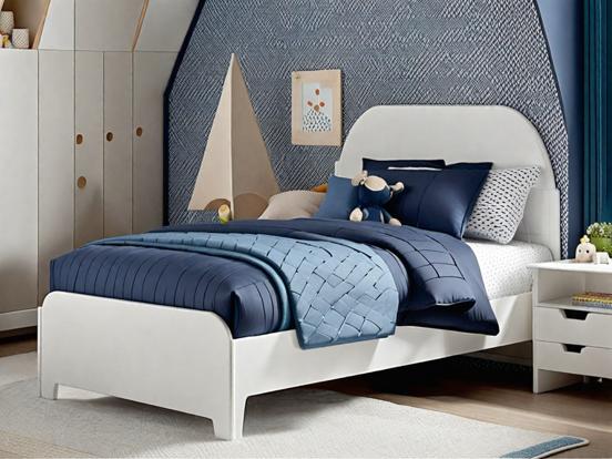 Blue child's room with king bed