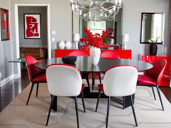 Red dining room black table