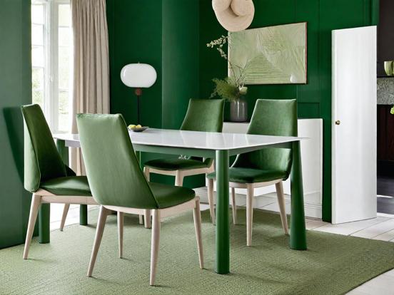 Green table chairs hat setup