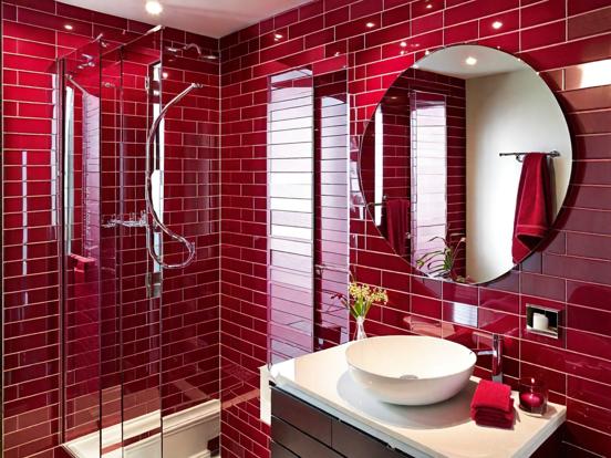 Red grey premium bathroom closeup