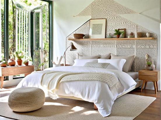 Serene boho bedroom with plants