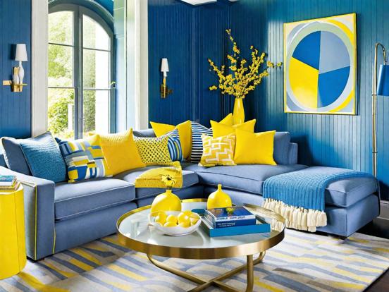 Blue yellow living room view