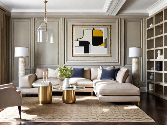 Living room in grey gold deco