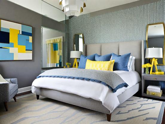 Blue yellow bedroom decor