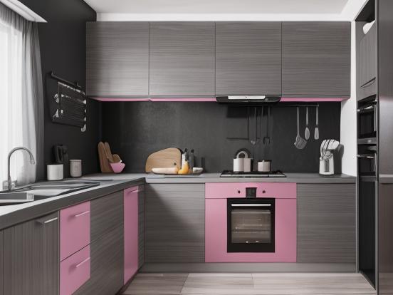 Pink gray neon black kitchen