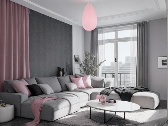 Bright pink gray living room