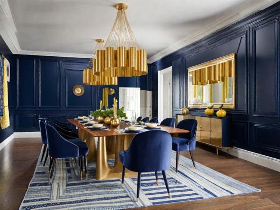 Blue gold dining room closeup