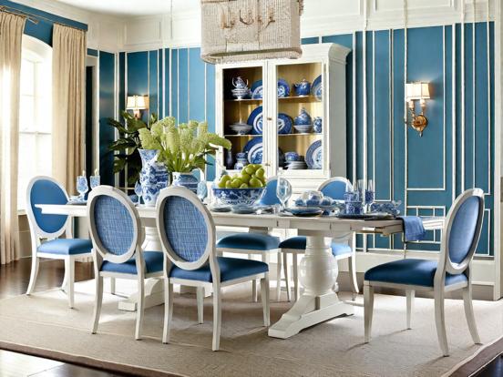 Blue dining table and chairs