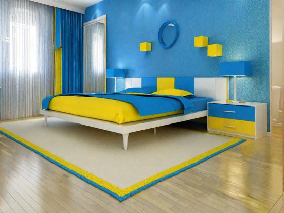 Blue yellow bedroom closeup