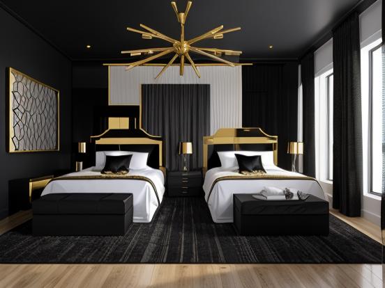 Two beds black gold room