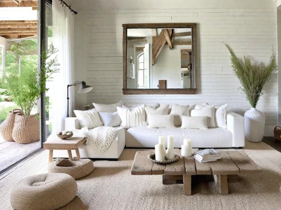 White boho living room setup