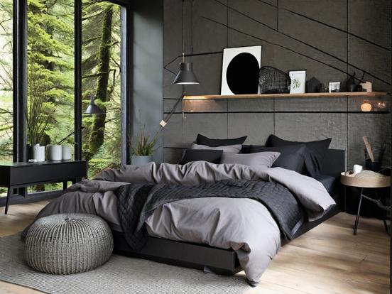 Cozy dark bedroom closeup