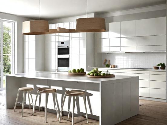 Three stools in white kitchen