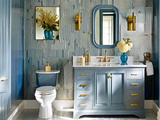 Blue gold bathroom closeup