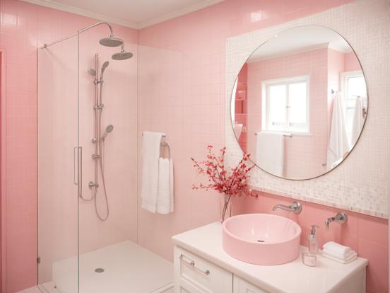 Pink gold accented modern bath