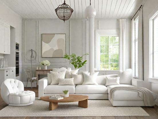 White serene living room decor