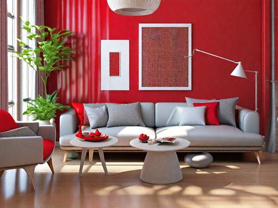 Red white living room decor