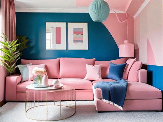 Bright pink blue living room