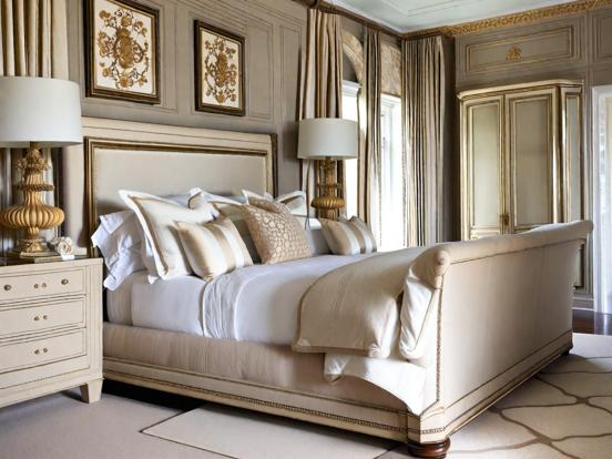 Gold white bed serene room