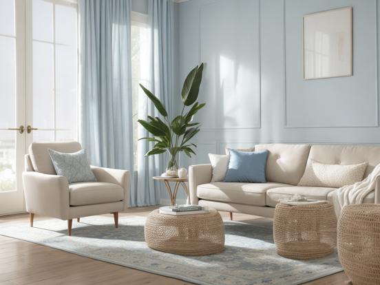 blue and beige living room