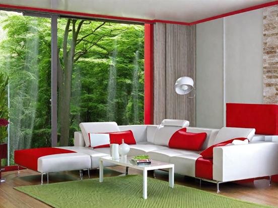 Modern red white living room