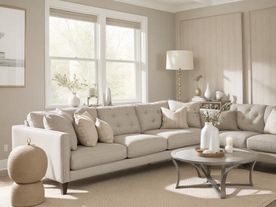 Beige sofa pillows coffee table