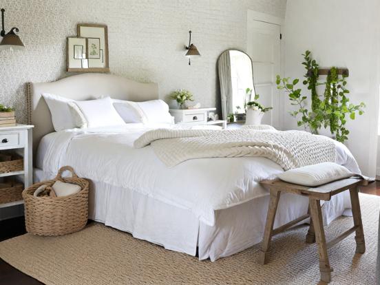 Serene white bed sunny room